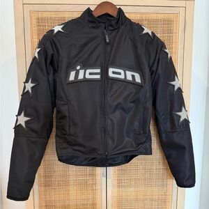 ICON Women’s Motorcycle Jacket, ICON Hooligan 54, Black with Silver Stars - NWOT